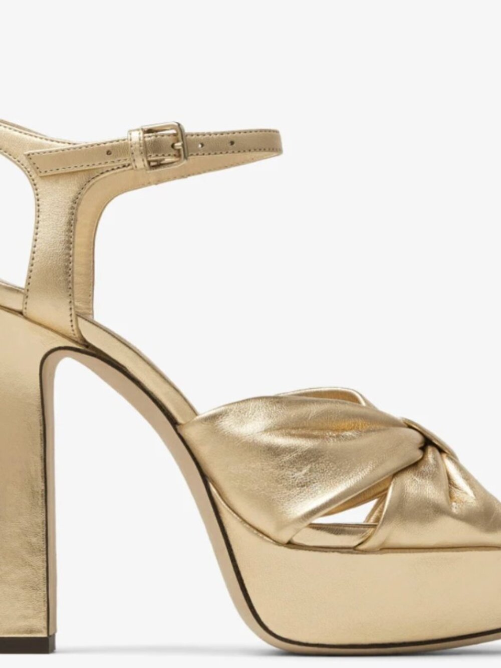 Jimmy Choo Heloise Gold Metallic Ankle-Strap Platform Sandals - Size 38 - Picture 3 of 5
